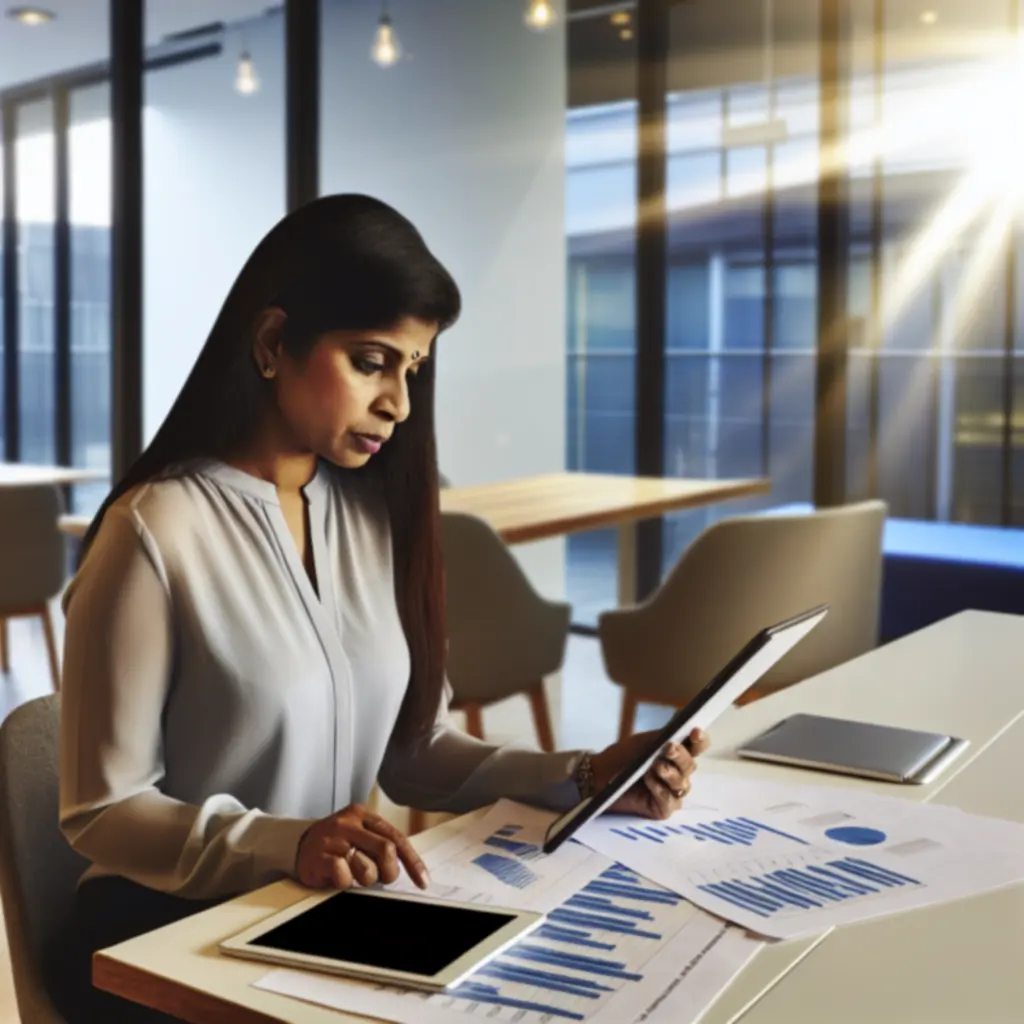 Accountant reviewing financial reports with a UK business owner