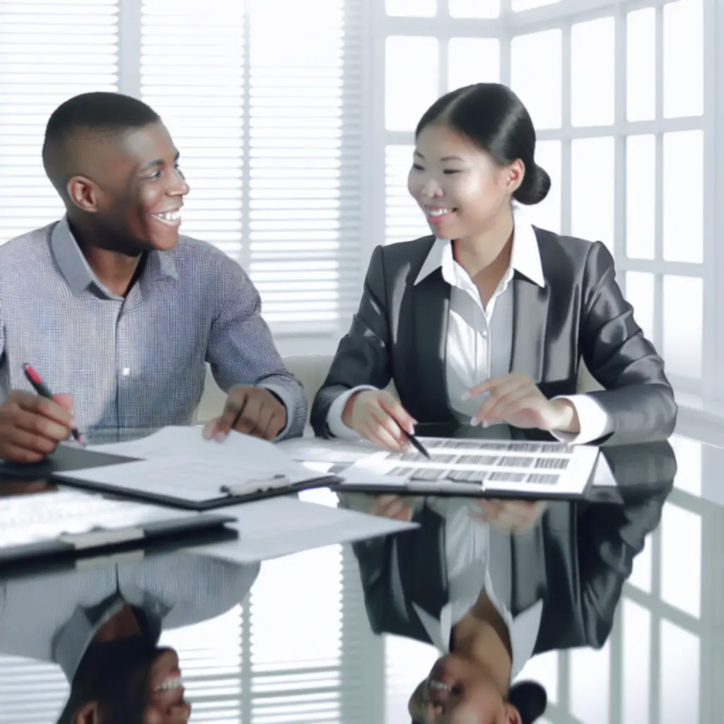 Accountant and client reviewing financial reports in a meeting