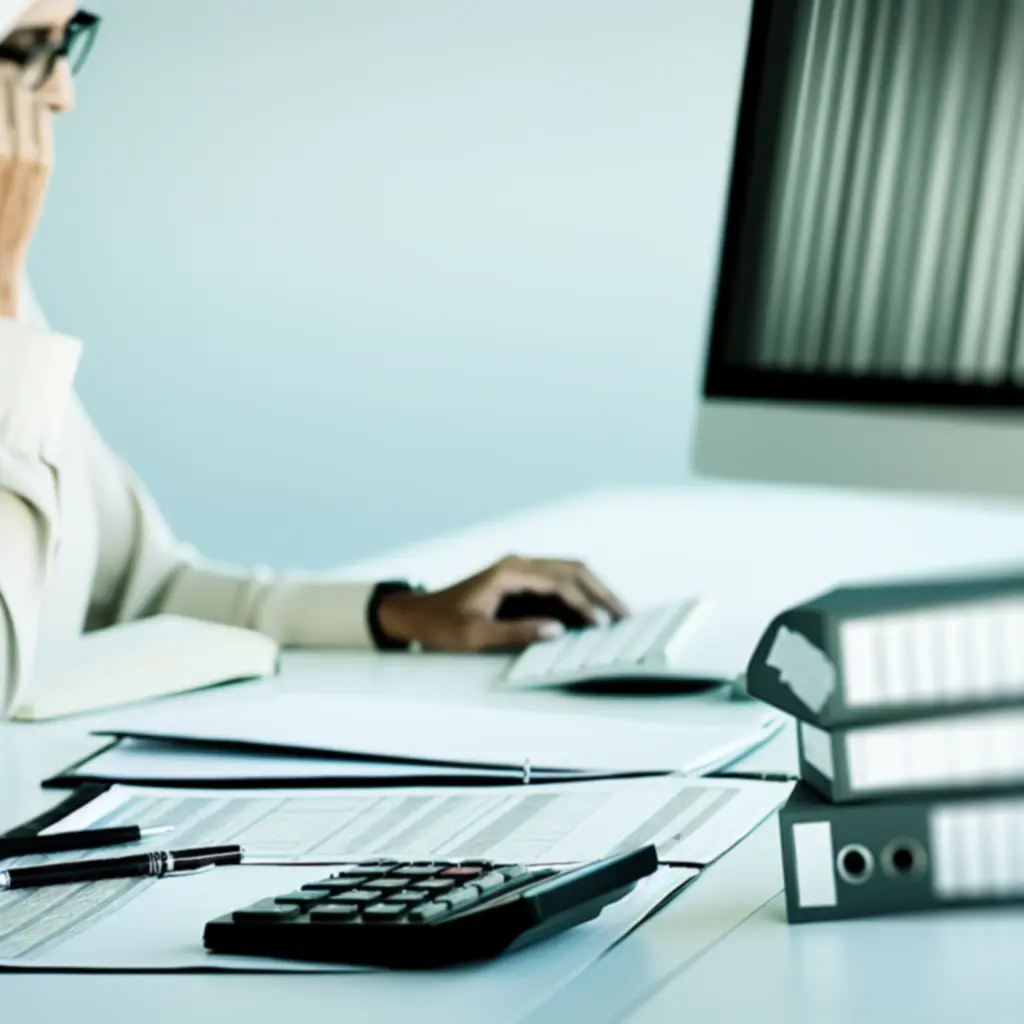 Organised accounting workspace with financial ledgers